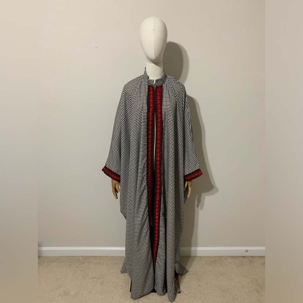 Oversized Houndstooth / Keffiyeh-Like Pattern with Red Traditional Embroidery